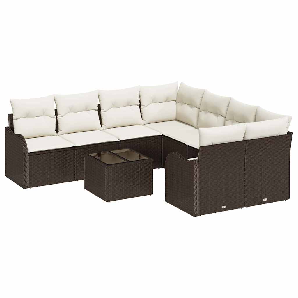 Gartensofa-set mit Kissen mit Speicher 9 pcs Braun Poly-Rattan