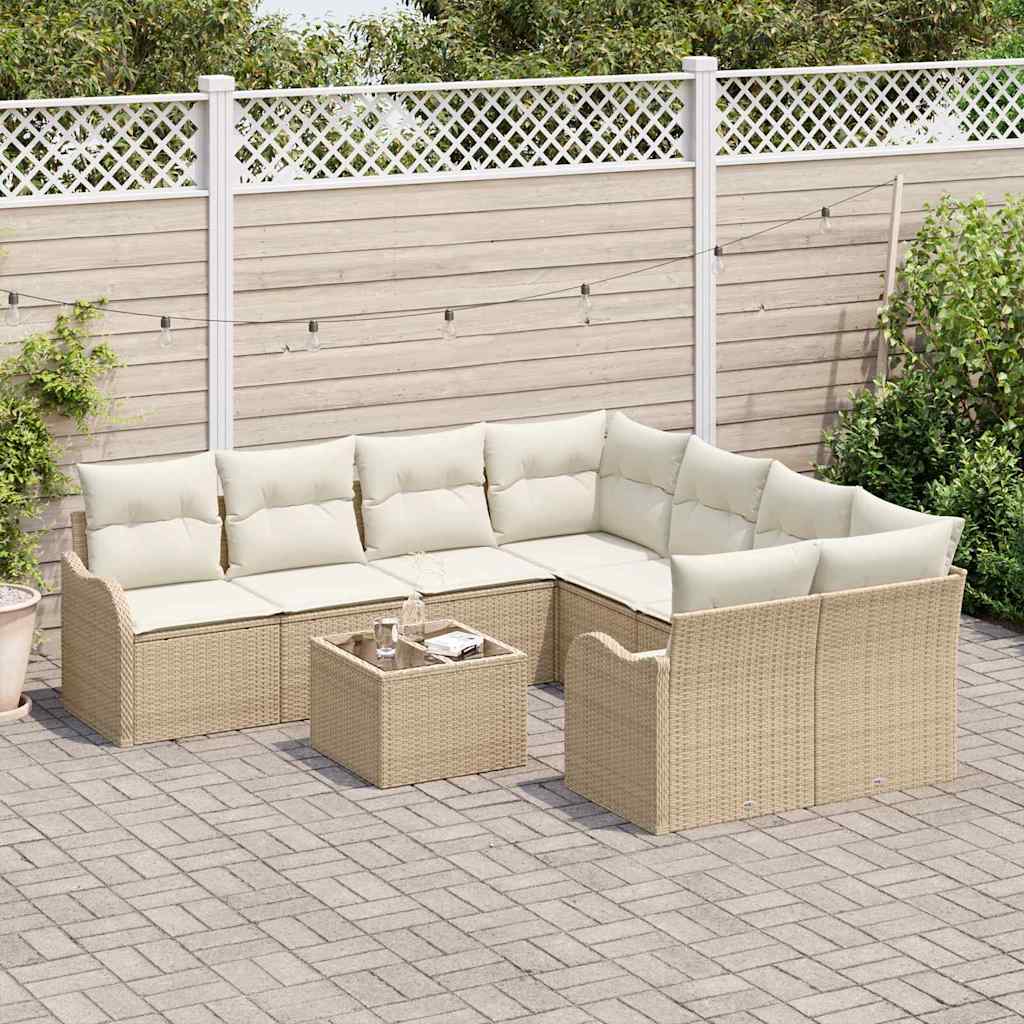 Gartensofa-set mit Kissen mit Speicher 9 pcs Beige Poly-Rattan