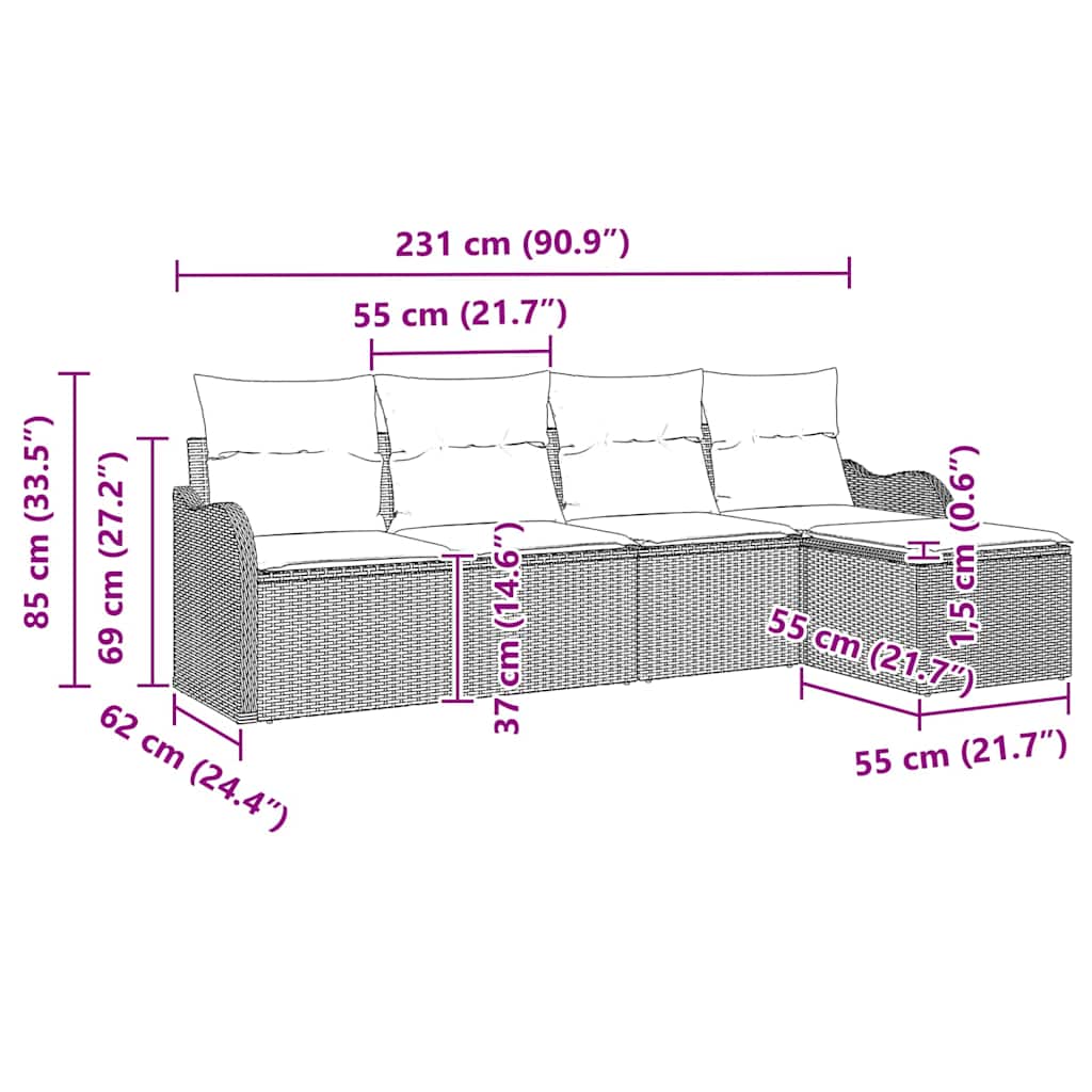 Gartensofa-set Schwarz Poly-Rattan