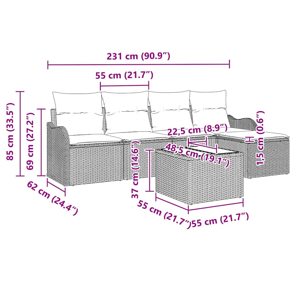 Gartensofa-set Braun Poly-Rattan