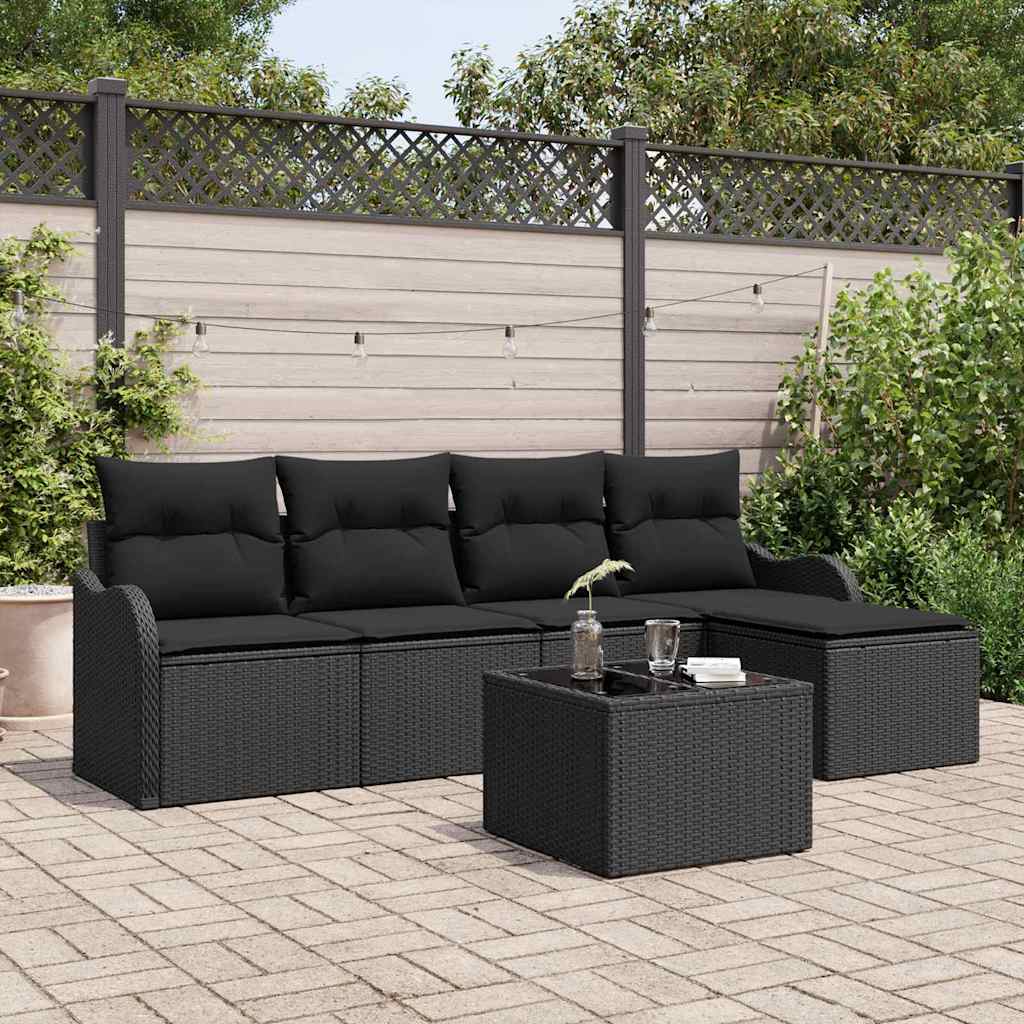 Gartensofa-set 6 pcs Schwarz Poly-Rattan