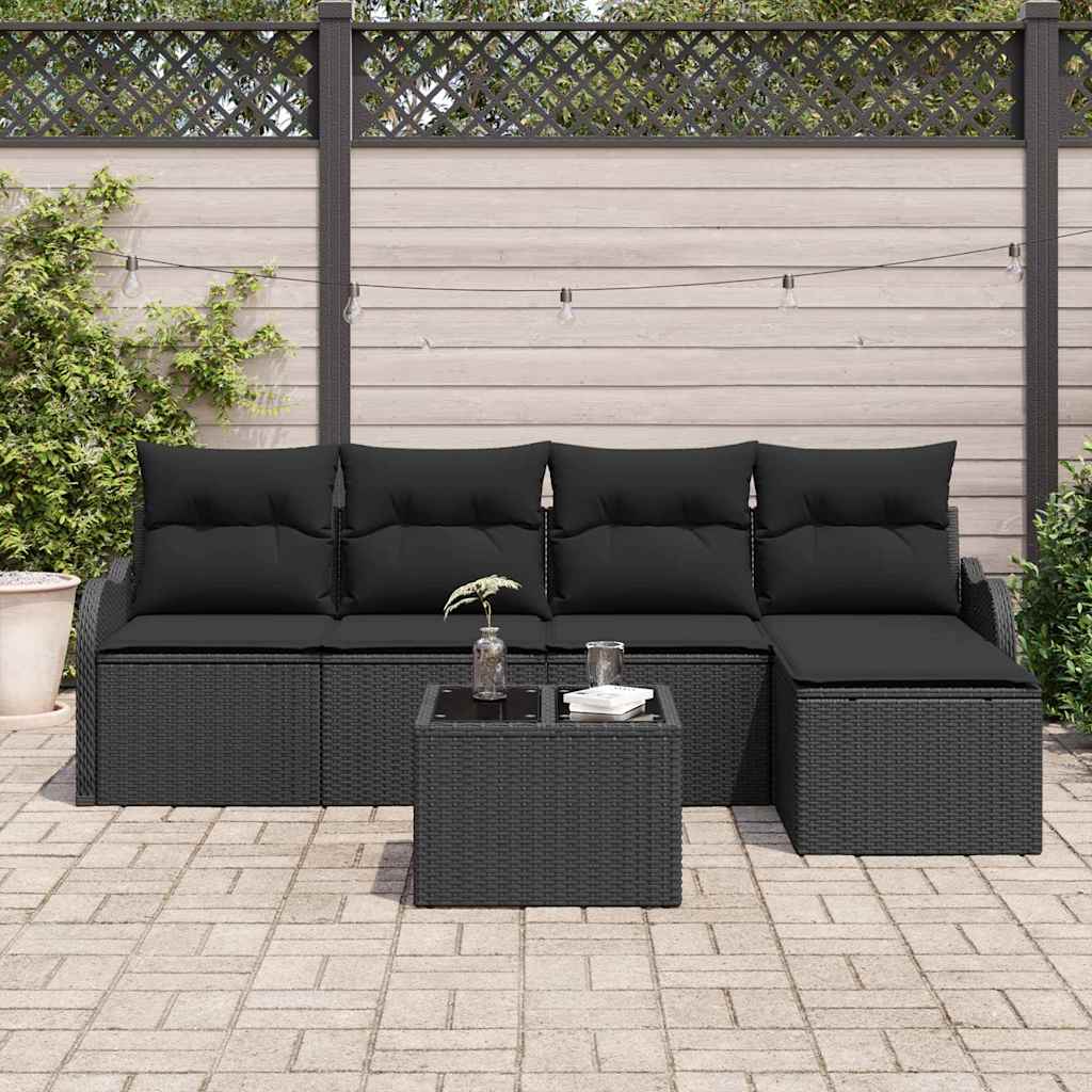 Gartensofa-set 6 pcs Schwarz Poly-Rattan