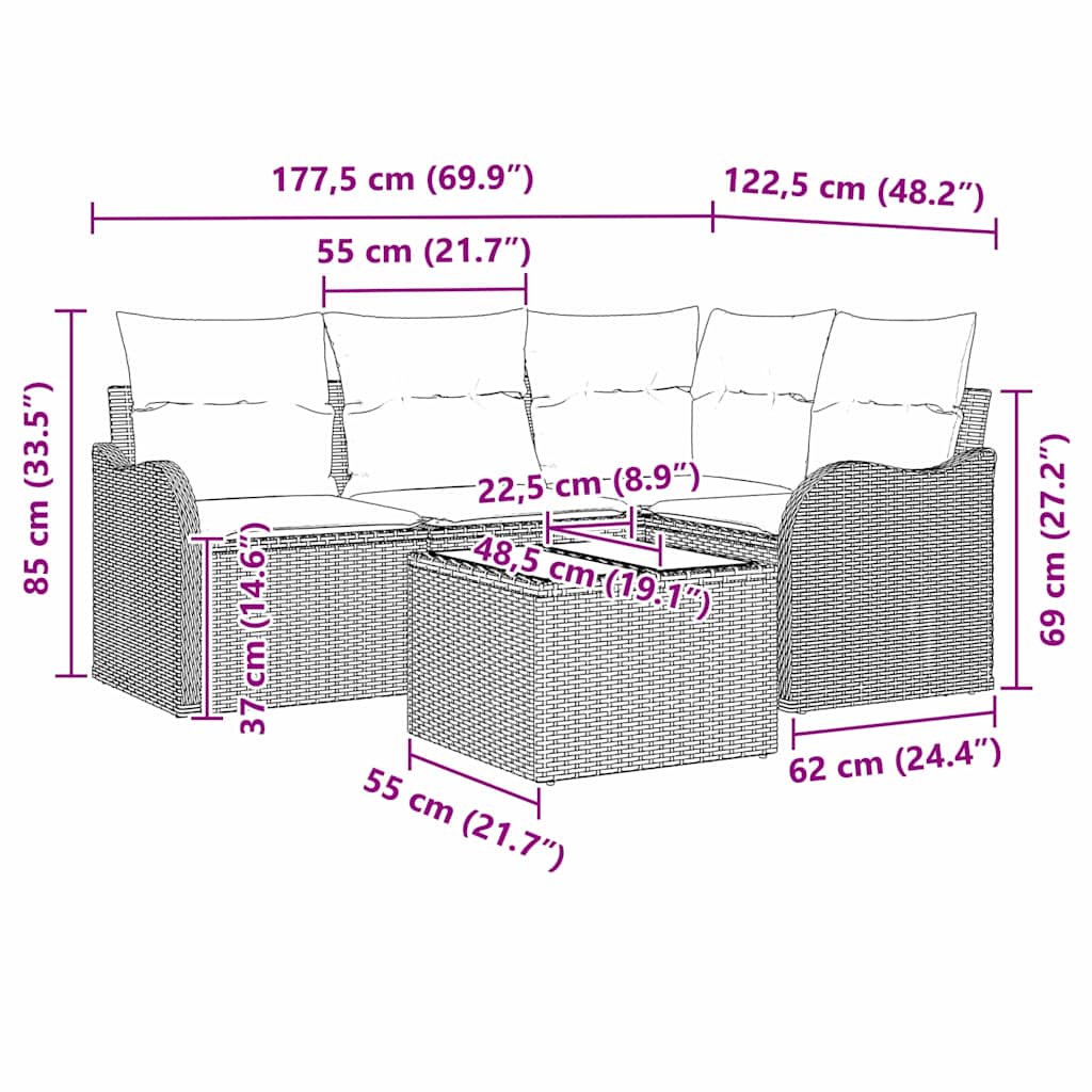 Gartensofa-set 5 pcs Beige Poly-Rattan