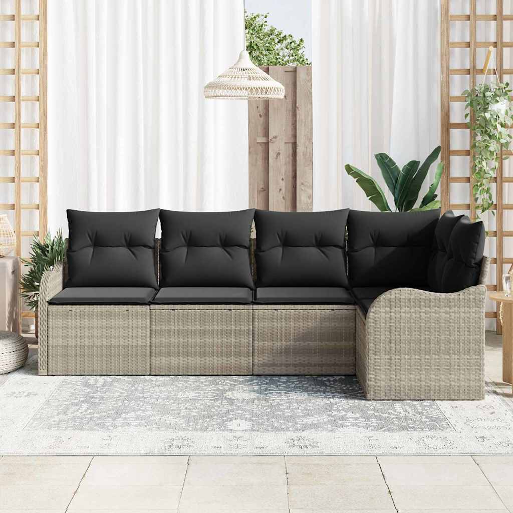Gartensofa-set 5 pcs Hellgrau Poly-Rattan
