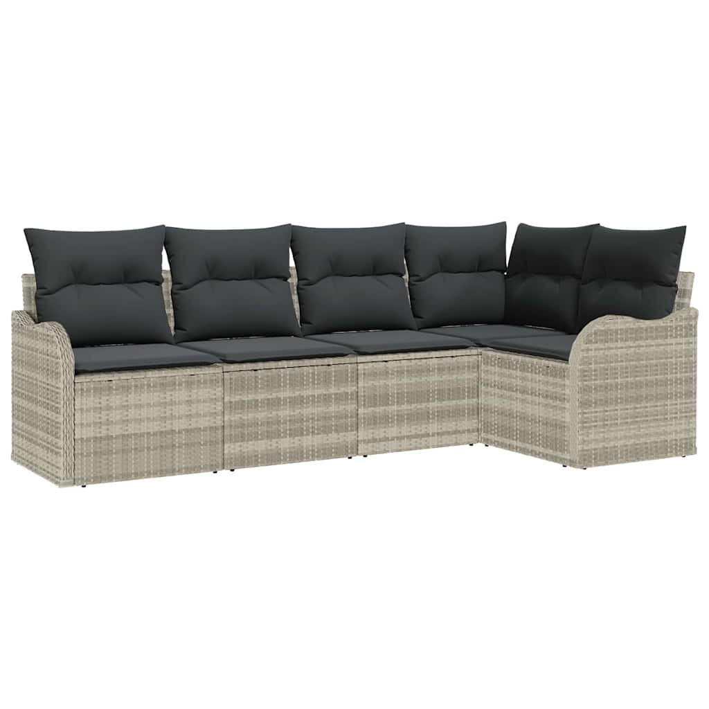 Gartensofa-set 5 pcs Hellgrau Poly-Rattan