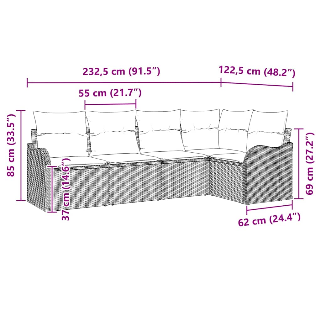 Gartensofa-set 5 pcs Hellgrau Poly-Rattan
