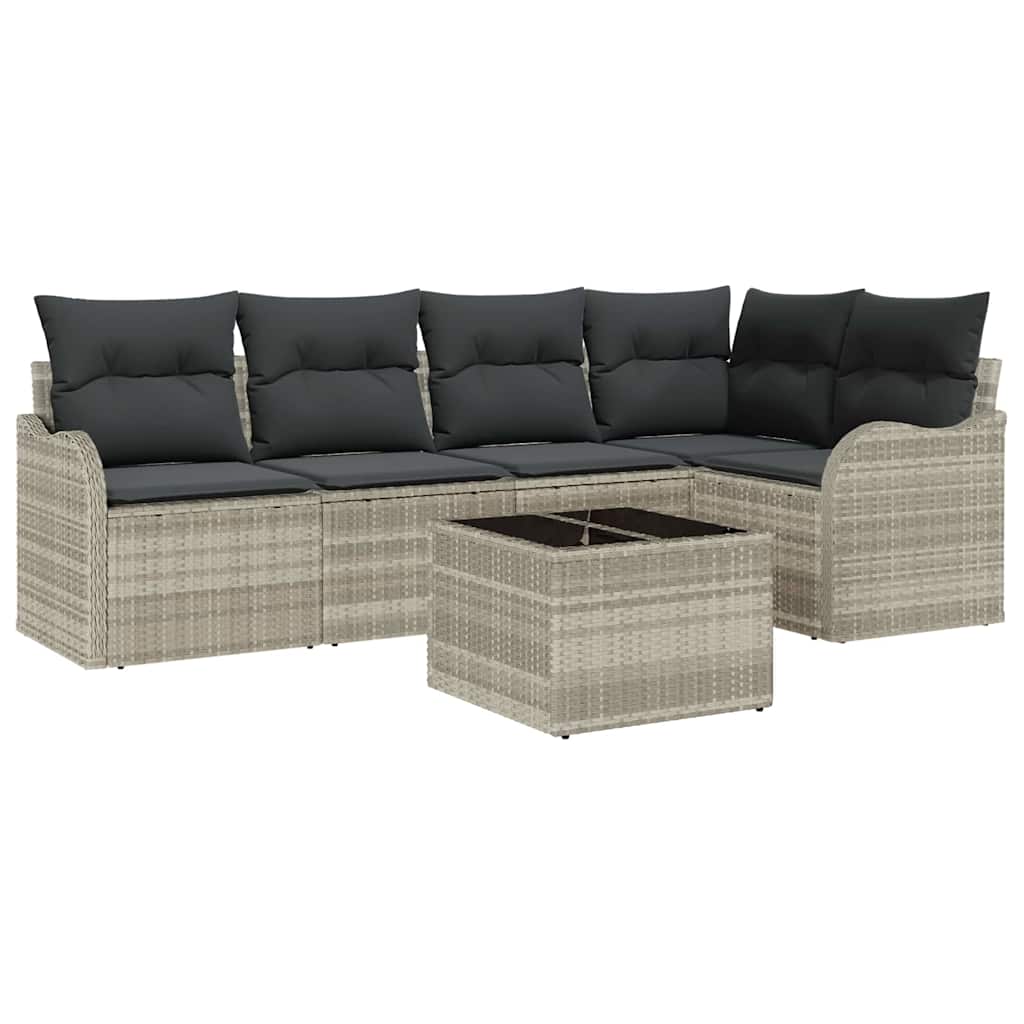 Gartensofa-set 6 pcs Hellgrau Poly-Rattan