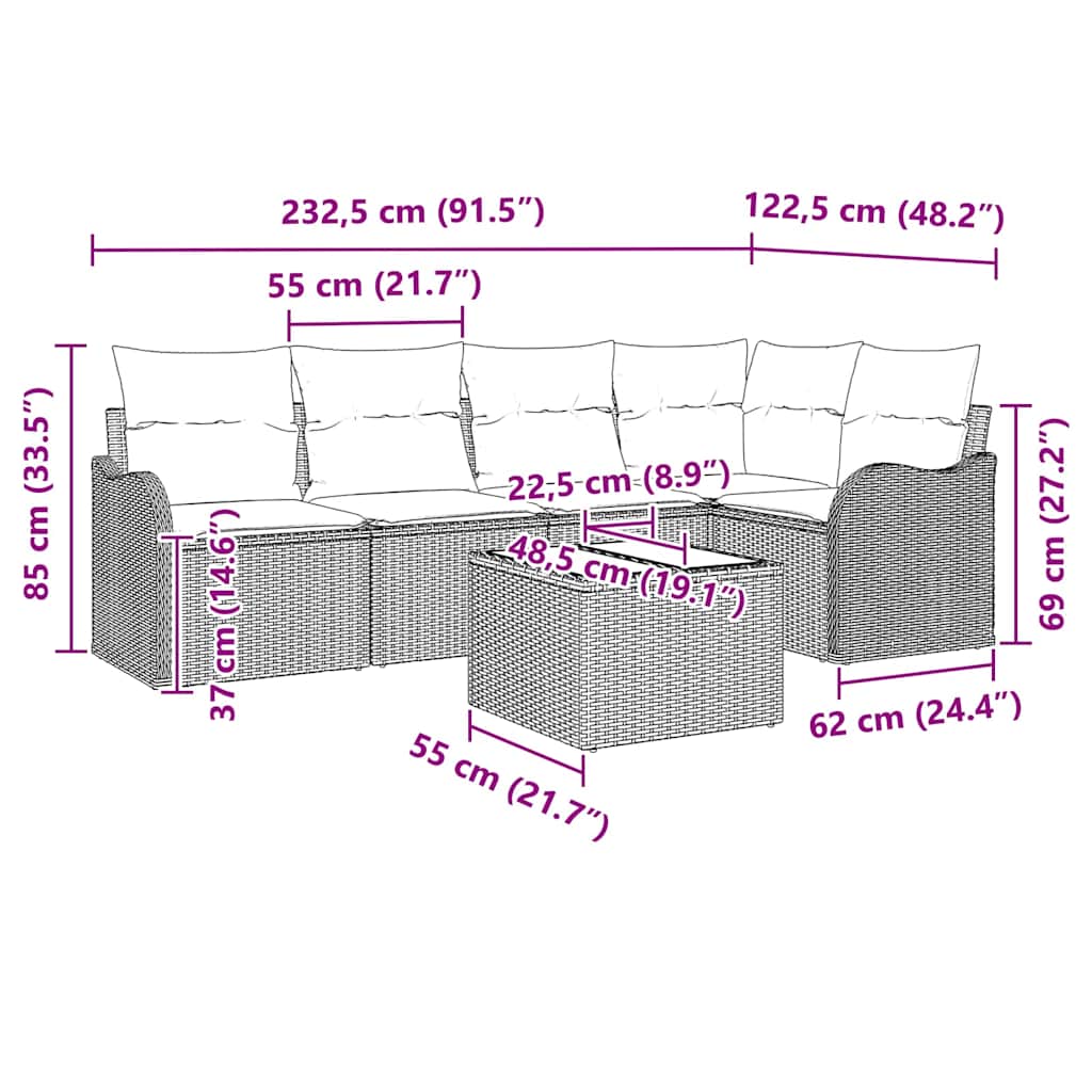 Gartensofa-set Schwarz Poly-Rattan
