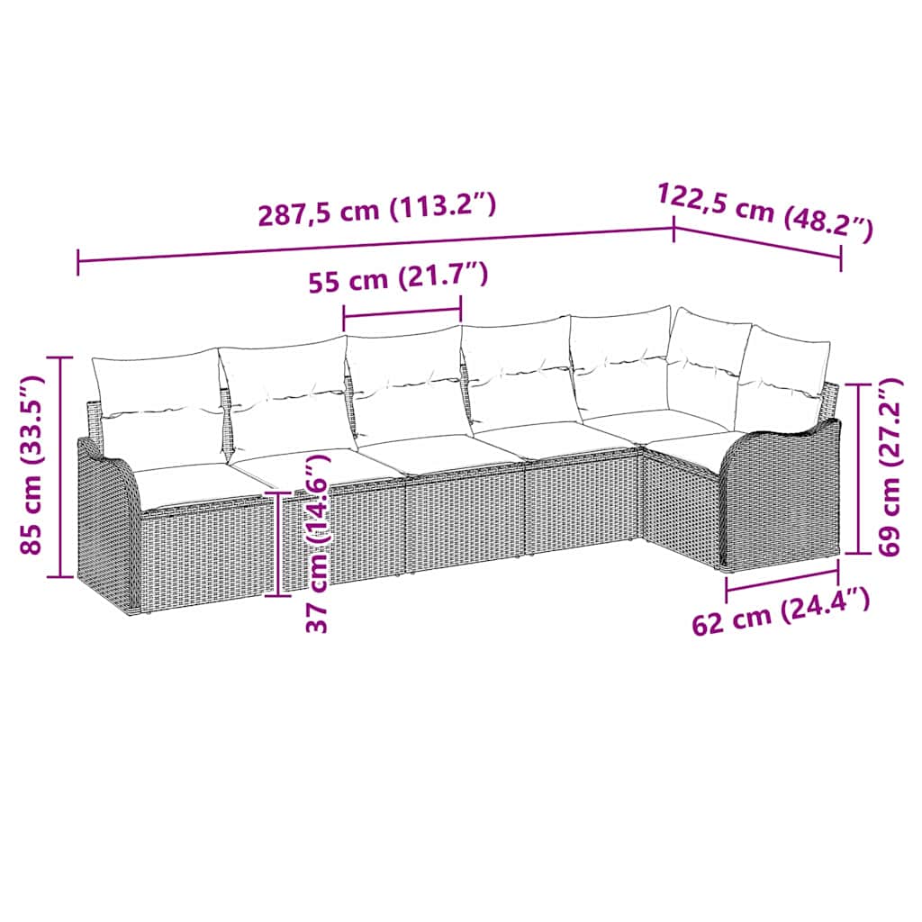 Gartensofa-set 6 pcs Beige Poly-Rattan