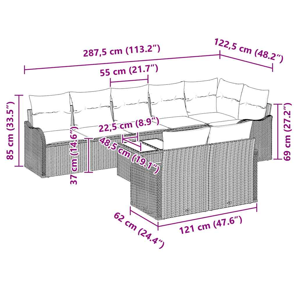 Gartensofa-set Schwarz Poly-Rattan