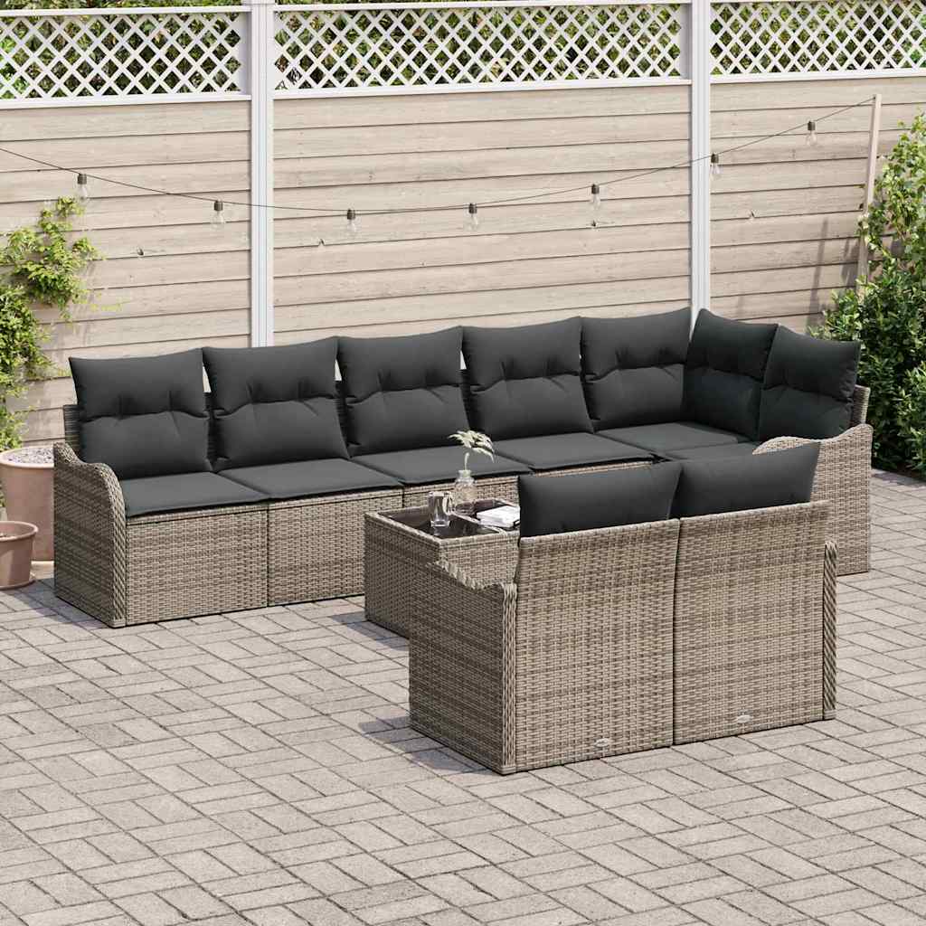 Gartensofa-set 9 pcs Grau Poly-Rattan