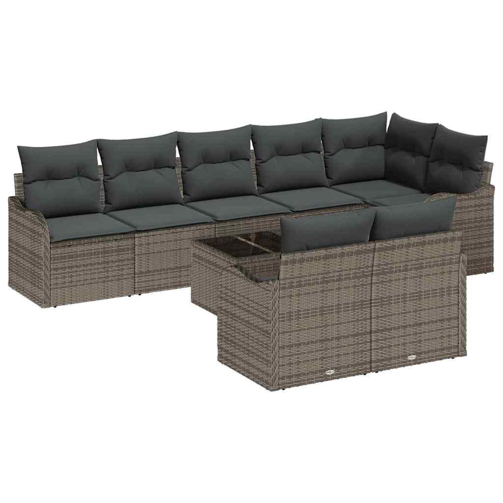 Gartensofa-set 9 pcs Grau Poly-Rattan