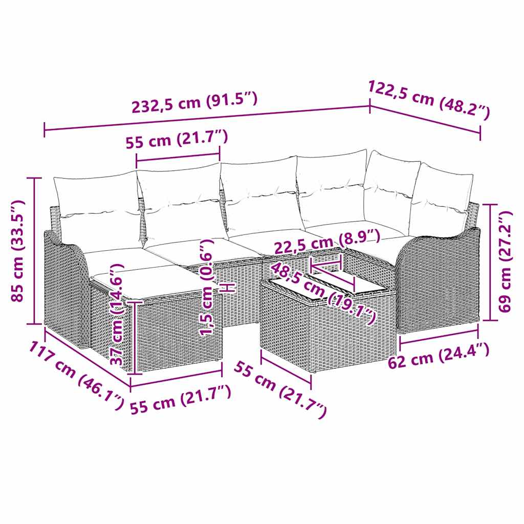 Gartensofa-set Schwarz Poly-Rattan