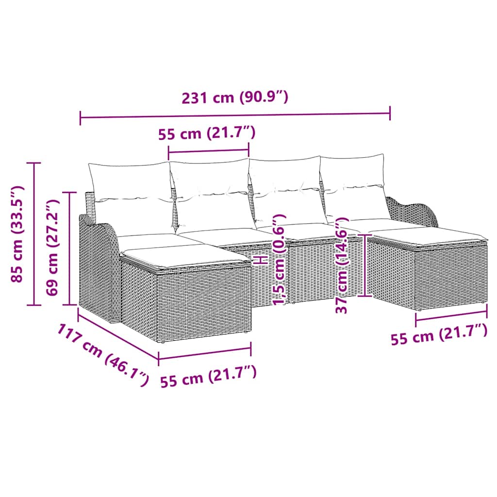 Gartensofa-set Schwarz Poly-Rattan