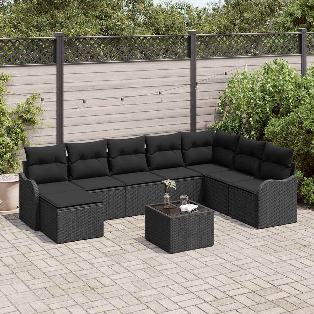 Gartensofa-set 9 pcs Schwarz Poly-Rattan