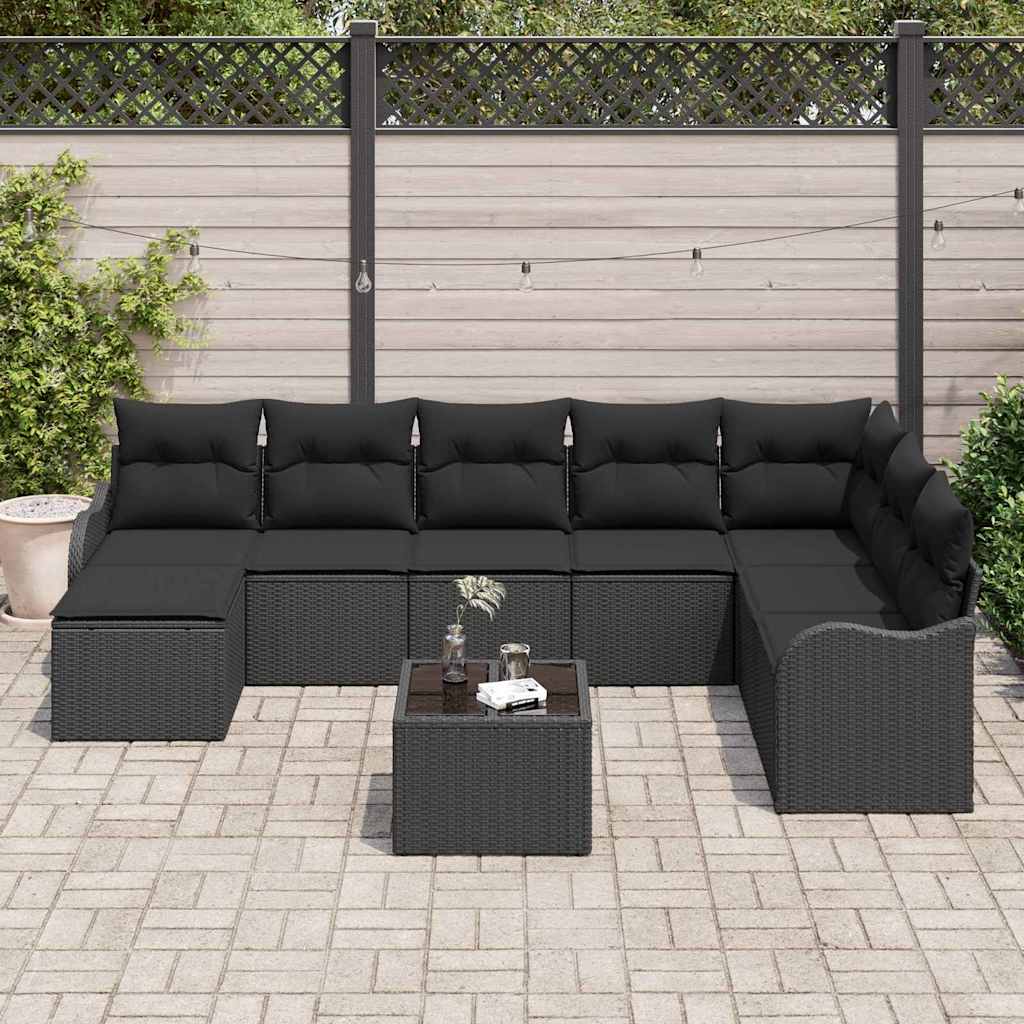 Gartensofa-set 9 pcs Schwarz Poly-Rattan