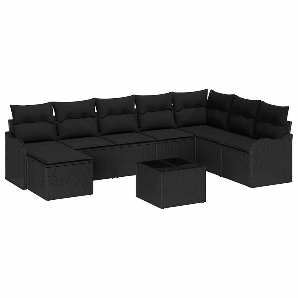 Gartensofa-set 9 pcs Schwarz Poly-Rattan