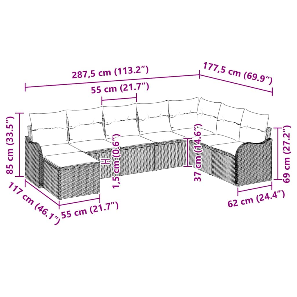 Gartensofa-set 9 pcs Schwarz Poly-Rattan