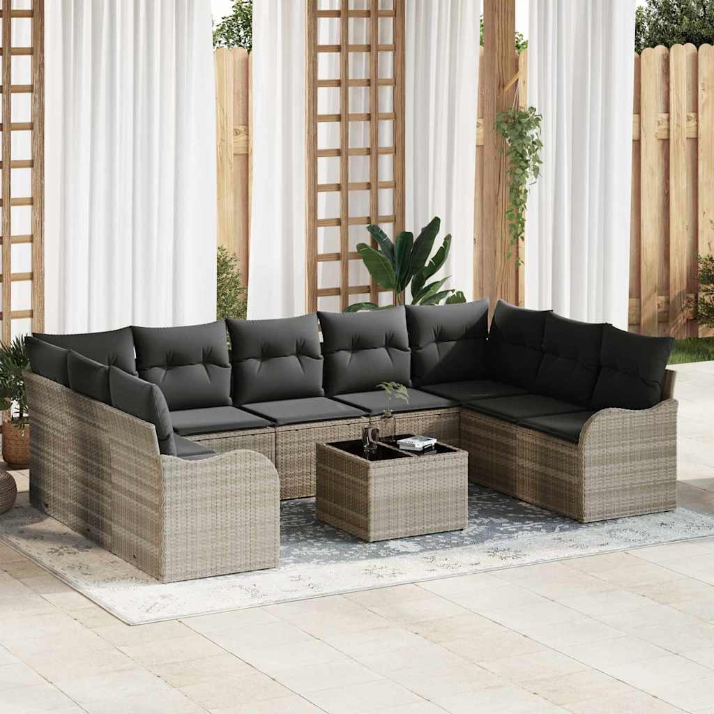 Gartensofa-set 10 pcs Hellgrau Poly-Rattan