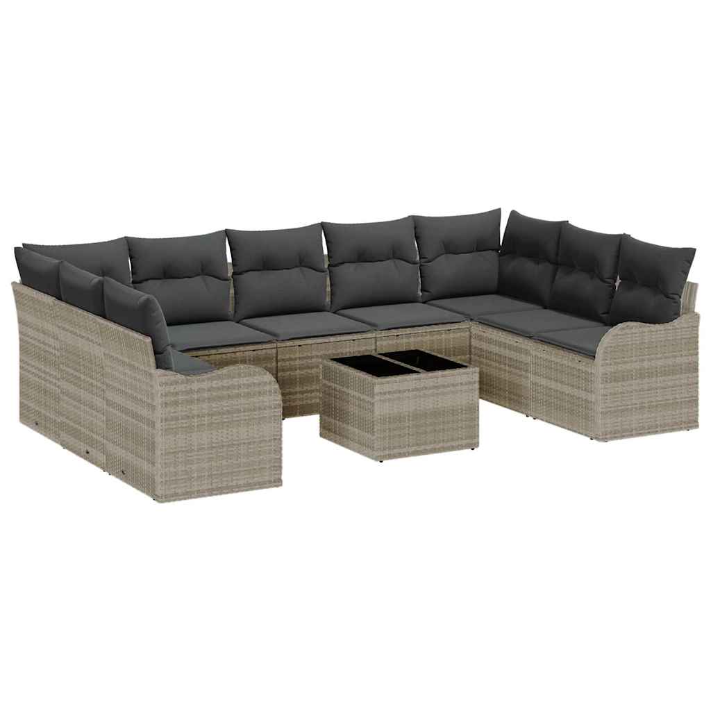 Gartensofa-set 10 pcs Hellgrau Poly-Rattan