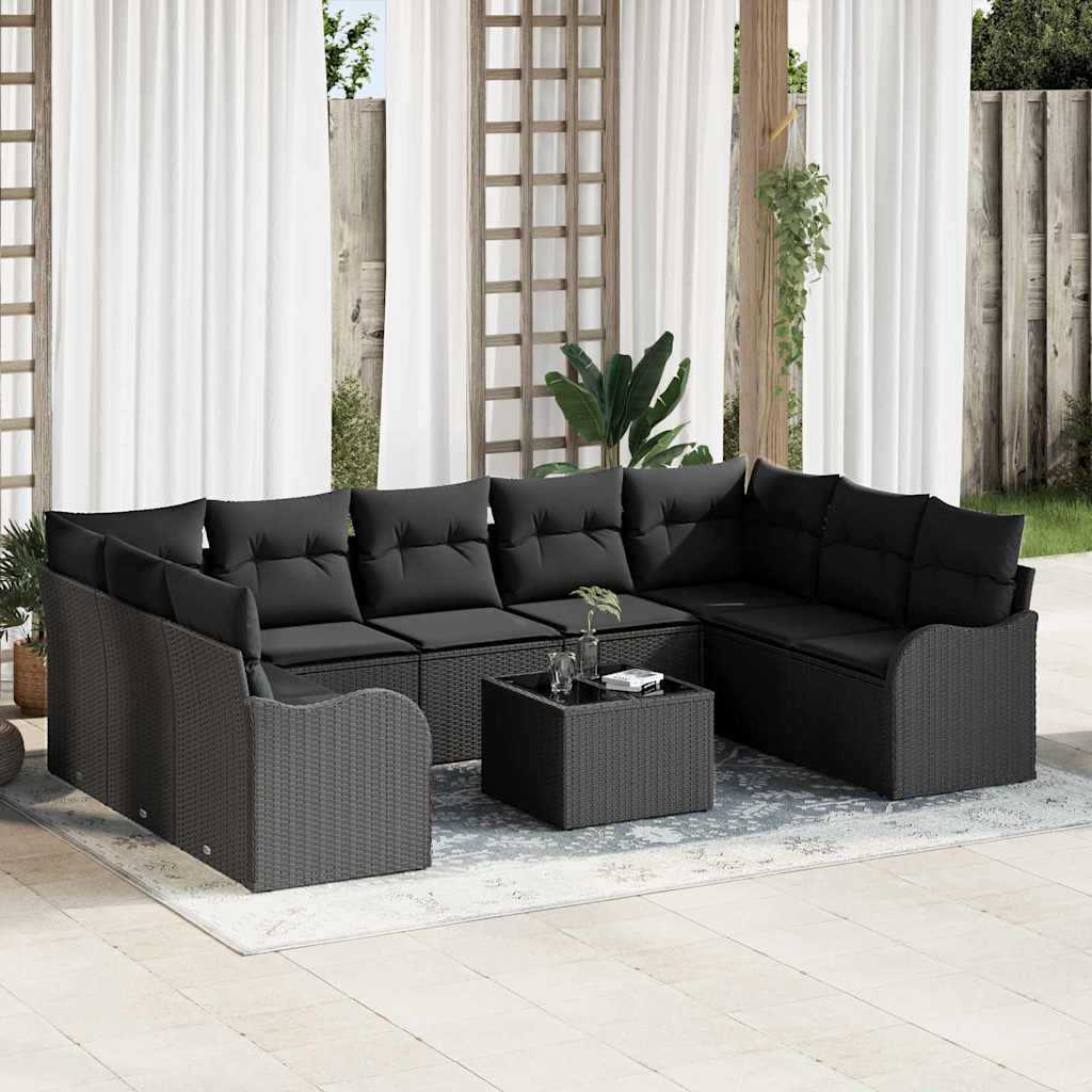 Gartensofa-set Schwarz Poly-Rattan