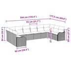 Gartensofa-set Grau 344 x 177,5 x 85 cm Poly-Rattan