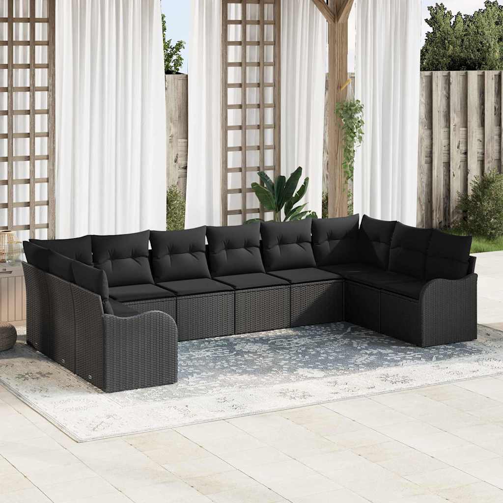 Gartensofa-set 10 pcs Schwarz Poly-Rattan