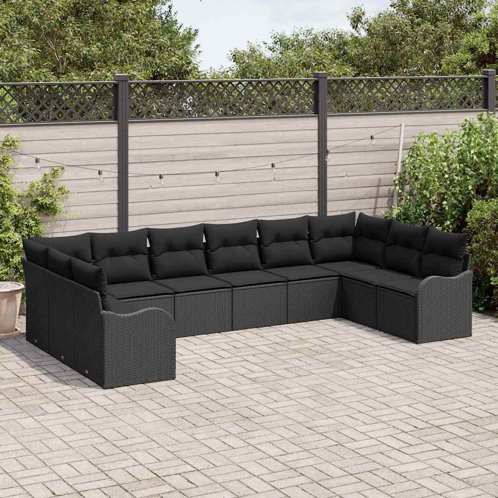 Gartensofa-set 10 pcs Schwarz Poly-Rattan