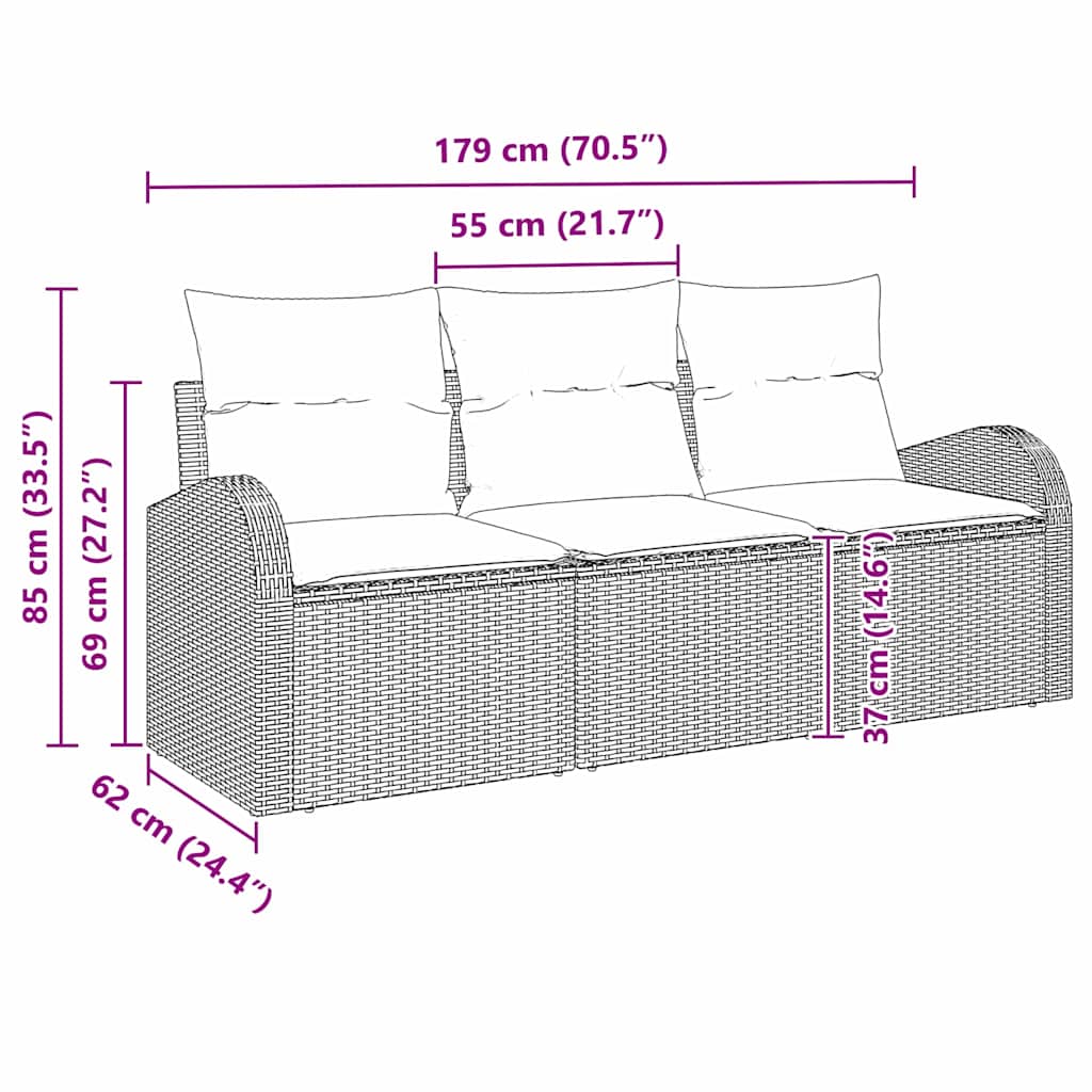 Gartensofa-set Schwarz Poly-Rattan