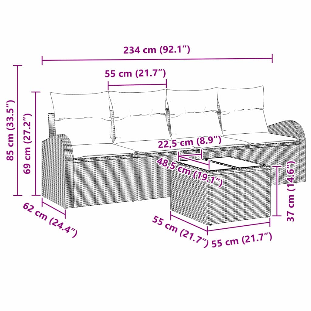 Gartensofa-set Braun 55 x 55 x 37 cm Poly-Rattan