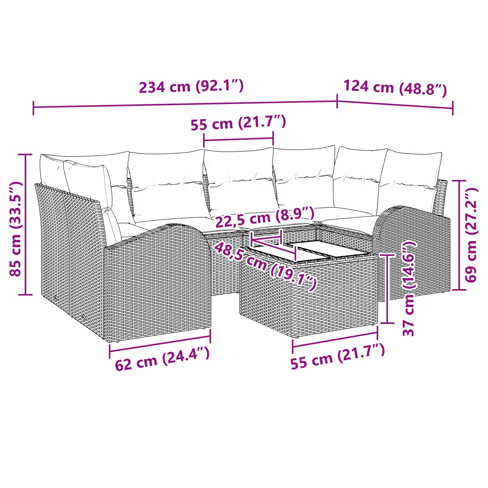Gartensofa-set Braun 55 x 55 x 37 cm Poly-Rattan