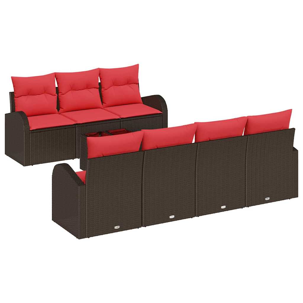 Sofa Set 8 pcs Braun und Rot Polyester