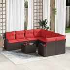 Sofa Set 9 pcs Braun und Rot Polyester