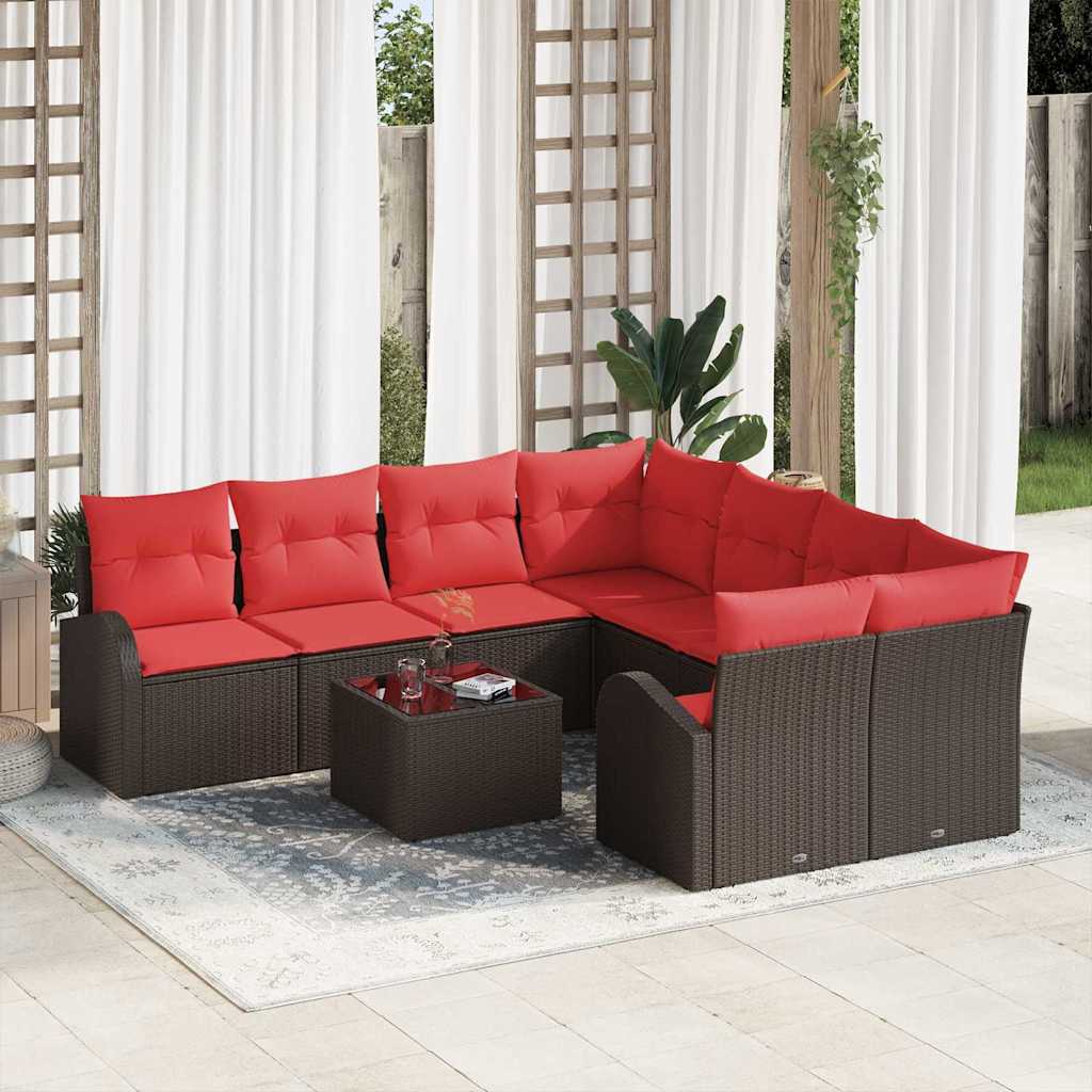 Sofa Set 9 pcs Braun und Rot Polyester