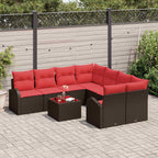 Sofa Set 9 pcs Braun und Rot Polyester