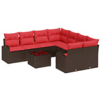 Sofa Set 9 pcs Braun und Rot Polyester