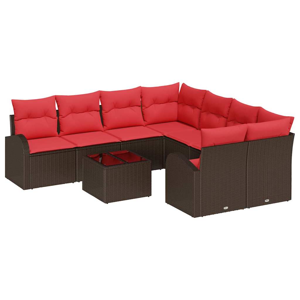 Sofa Set 9 pcs Braun und Rot Polyester