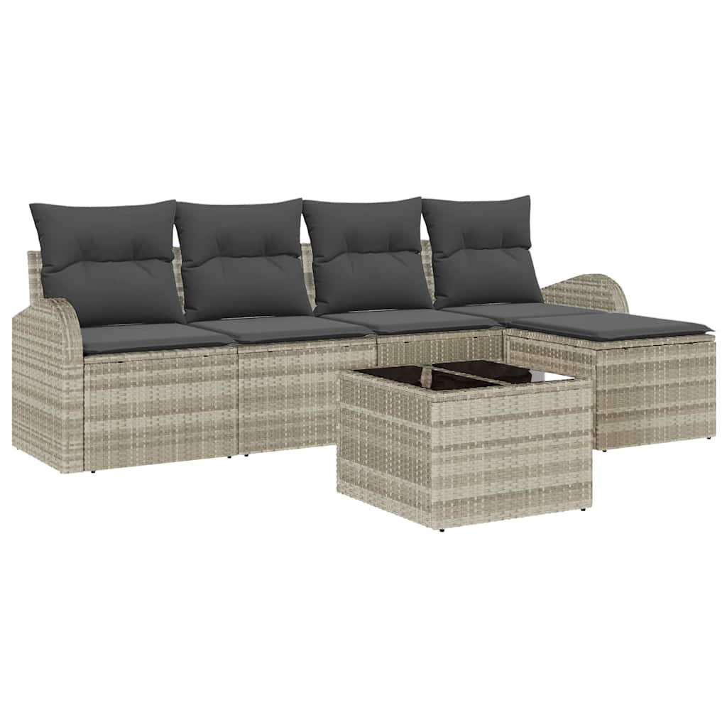 Gartensofa-set 6 pcs Hellgrau Poly-Rattan