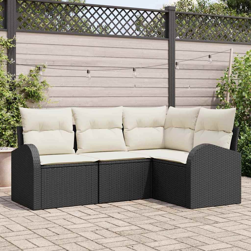 Gartensofa-set 4 pcs Schwarz Poly-Rattan