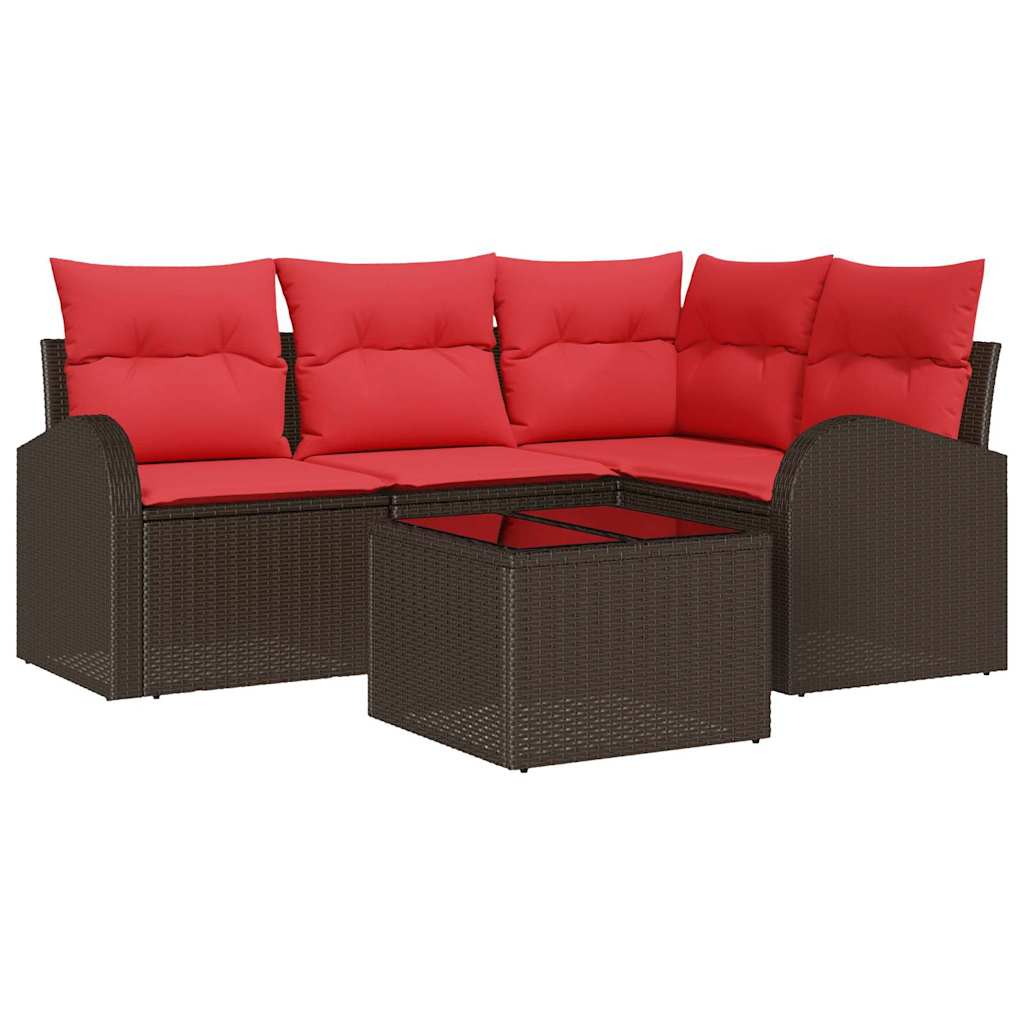 Gartensofa-set 5 pcs Braun Poly-Rattan