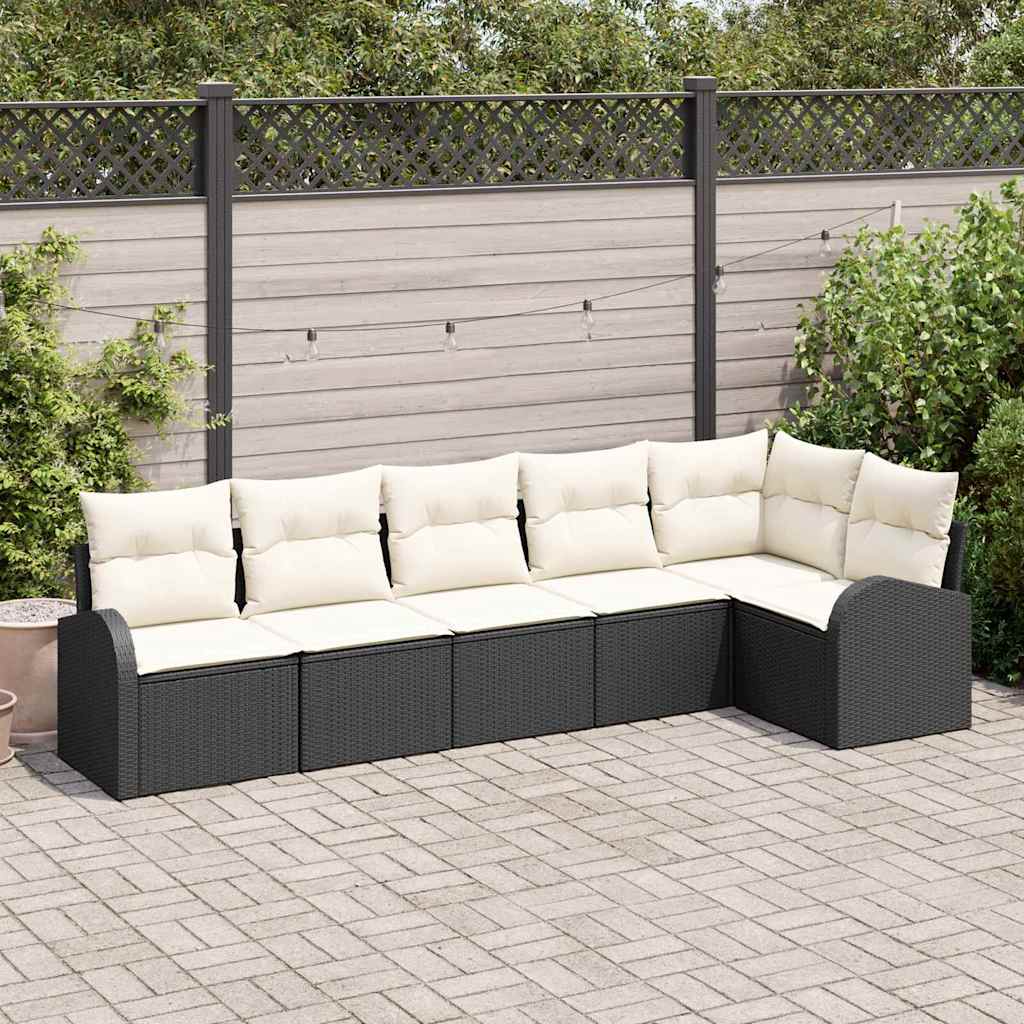 Gartensofa-set 6 pcs Schwarz Poly-Rattan