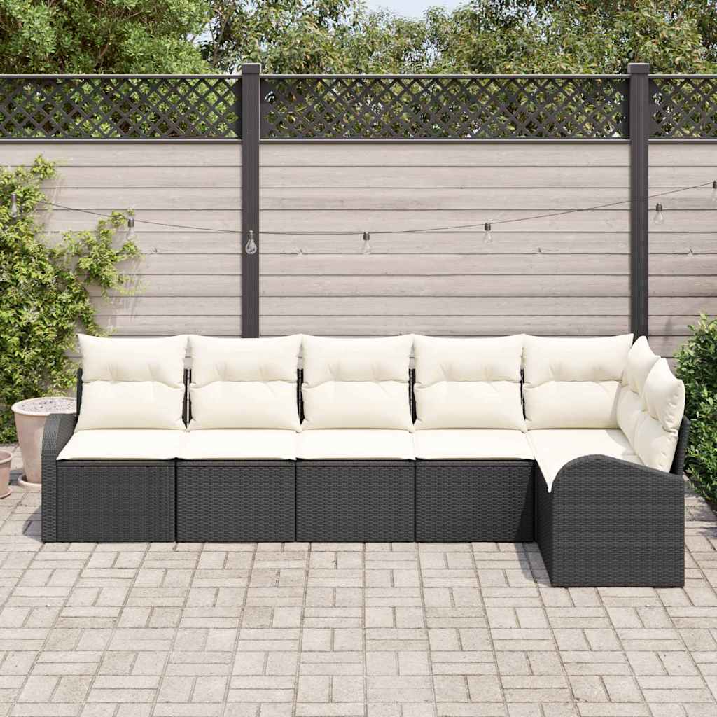 Gartensofa-set 6 pcs Schwarz Poly-Rattan