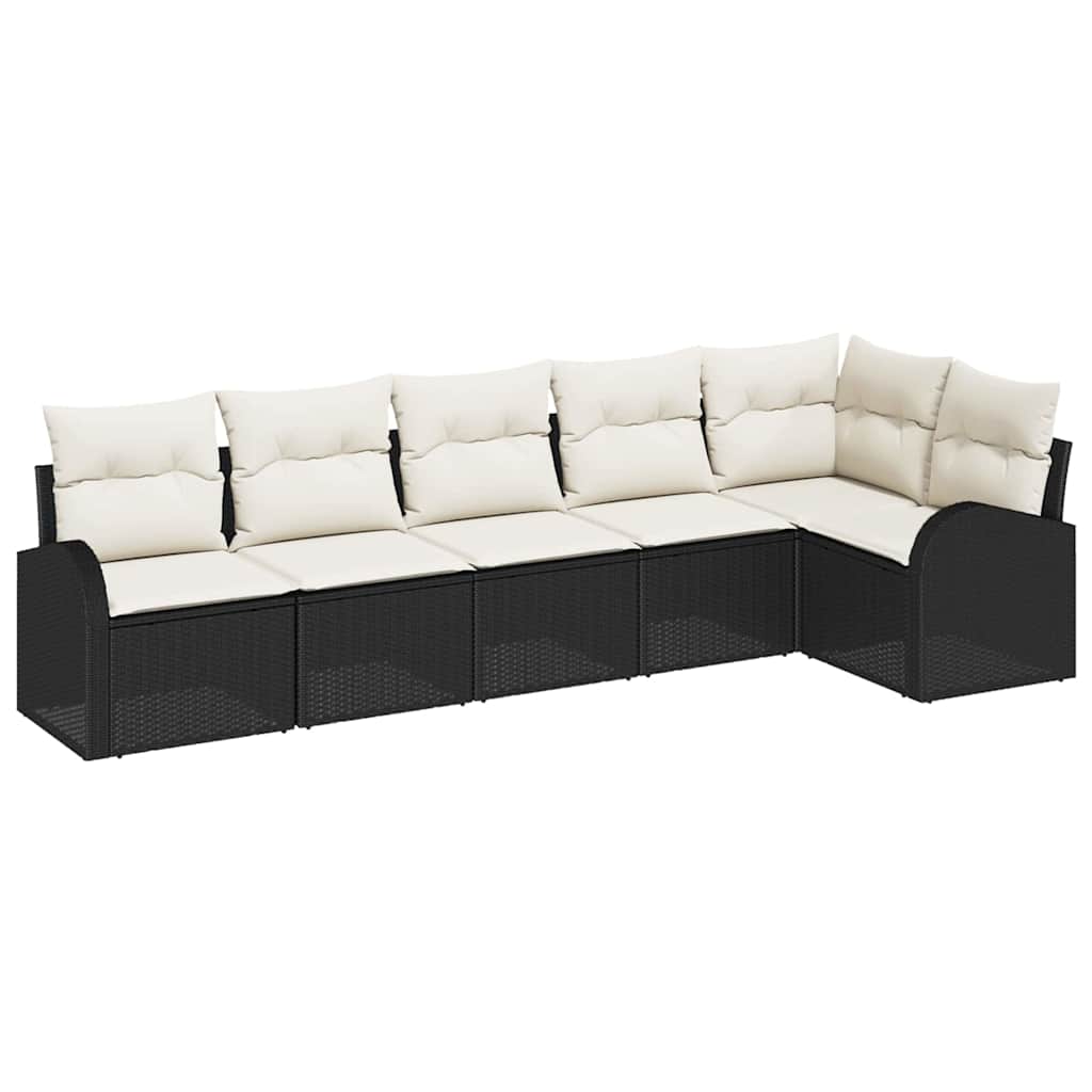 Gartensofa-set 6 pcs Schwarz Poly-Rattan