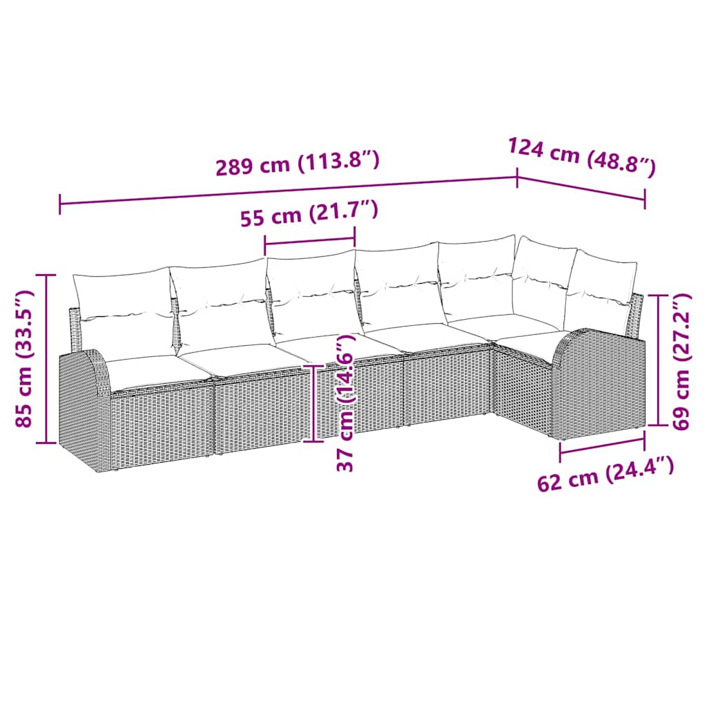 Gartensofa-set Schwarz Poly-Rattan