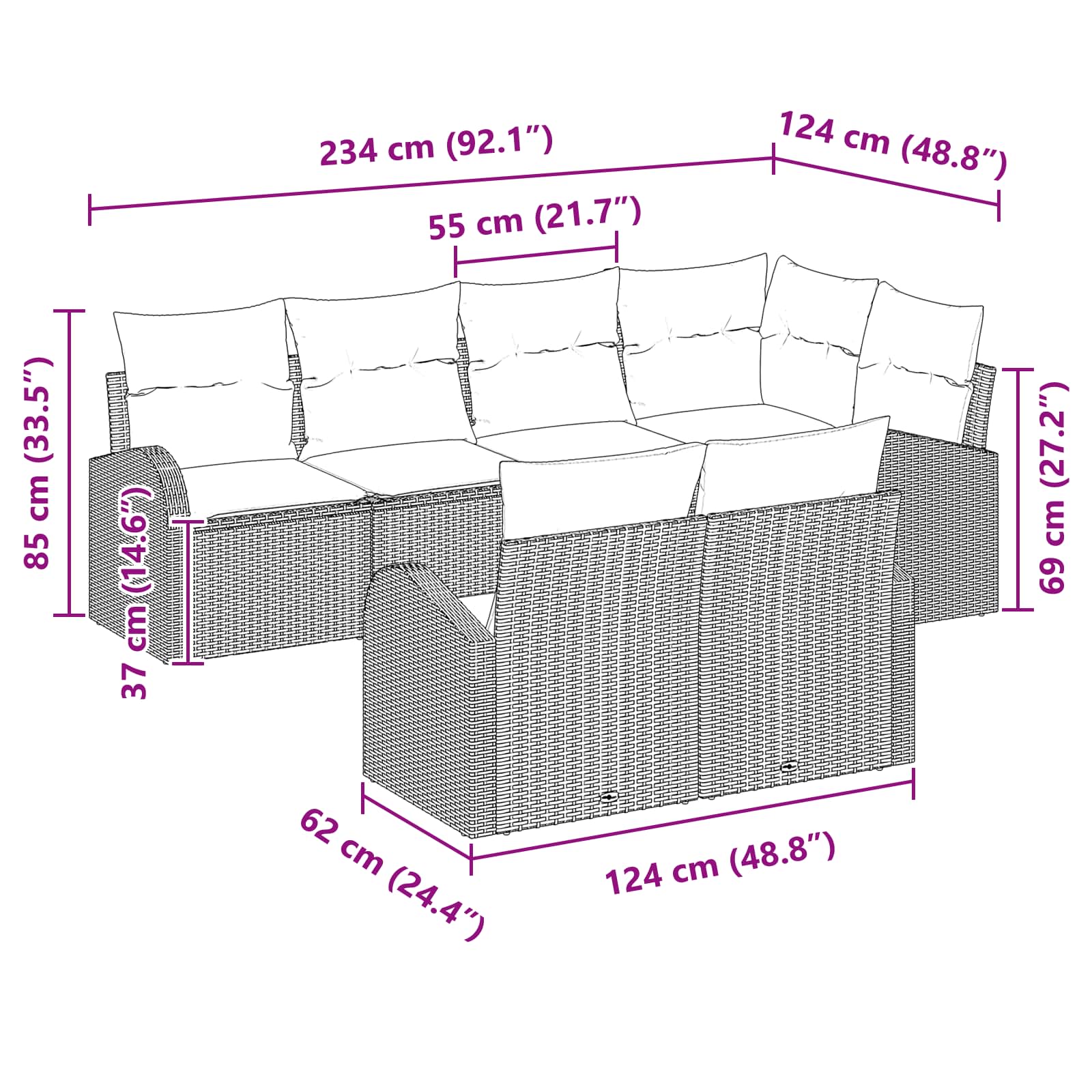 Gartensofa-set Braun Poly-Rattan