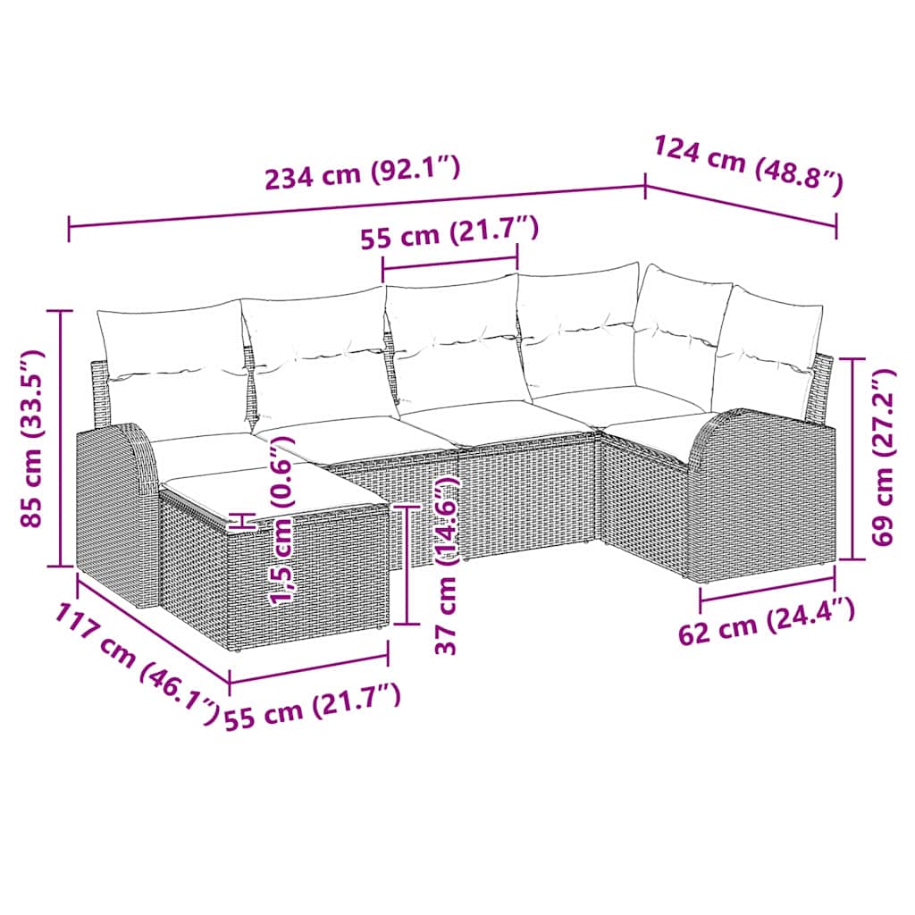 Gartensofa-set Braun Poly-Rattan