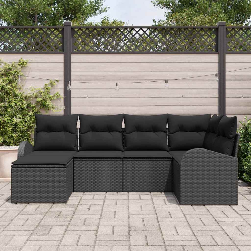 Gartensofa-set 6 pcs Schwarz Poly-Rattan