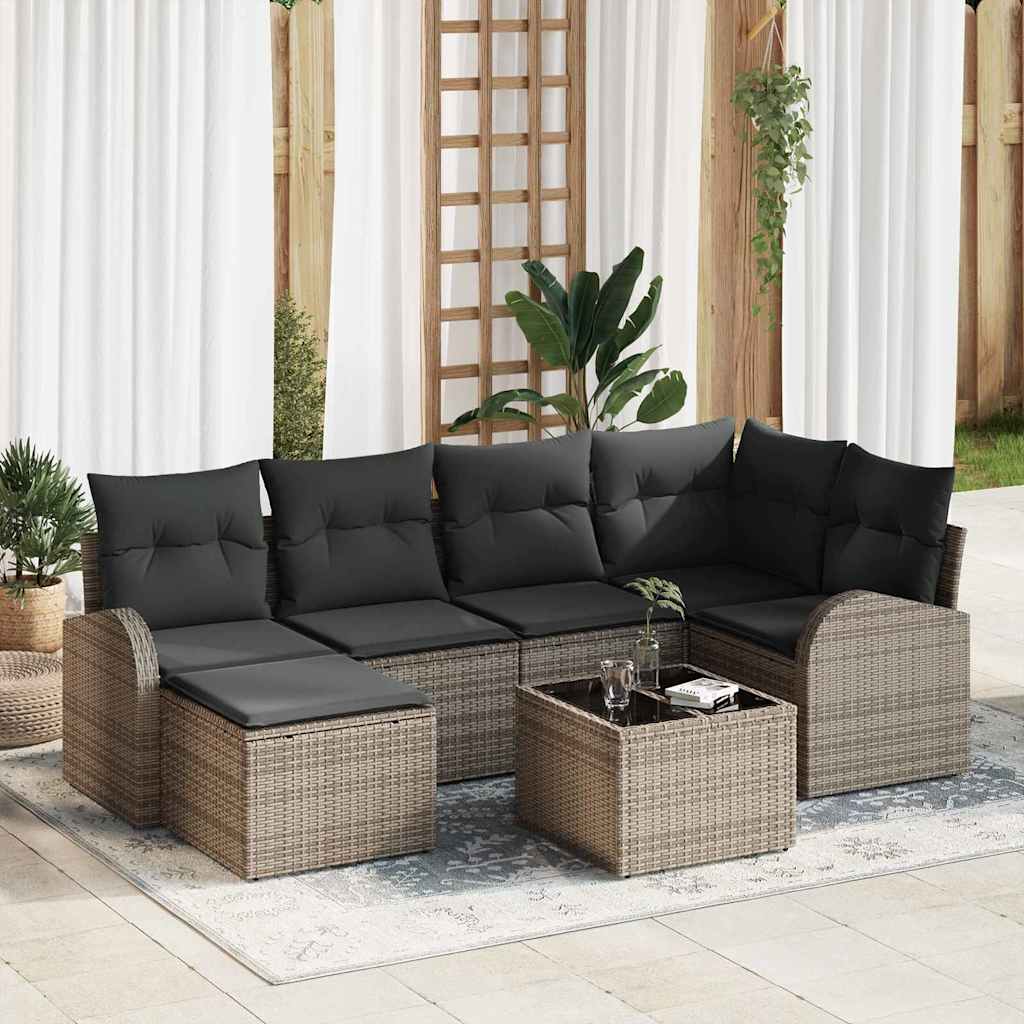 Gartensofa-set 7 pcs Grau Poly-Rattan