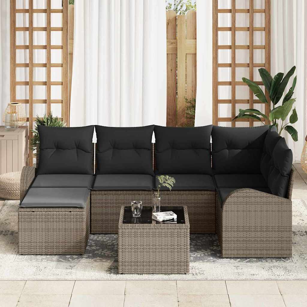 Gartensofa-set 7 pcs Grau Poly-Rattan