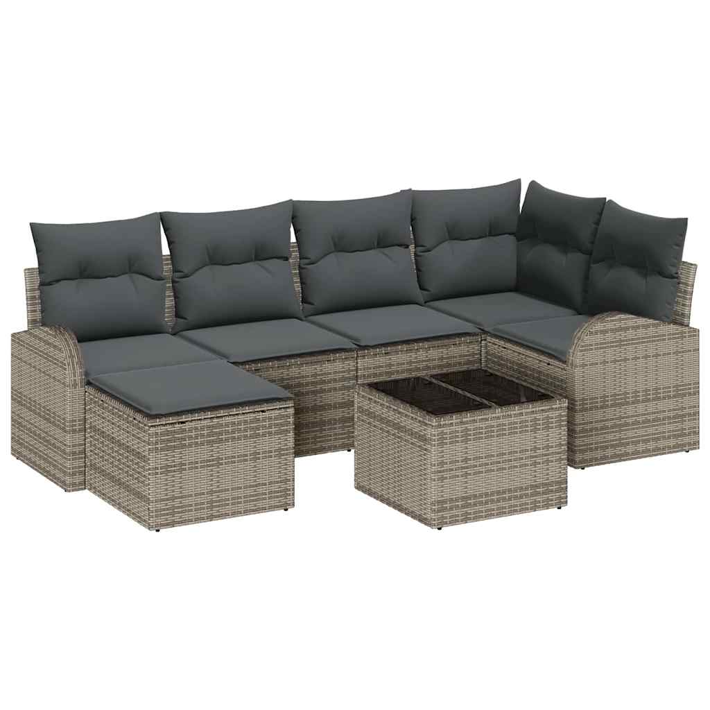Gartensofa-set 7 pcs Grau Poly-Rattan